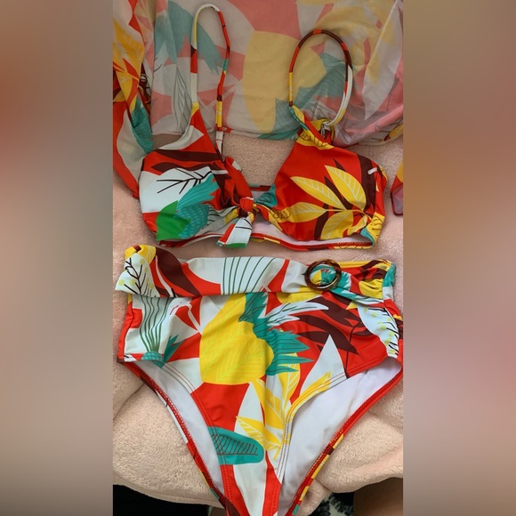 SHEIN 3 Piece Tropical Print Knot Bikini with Cover Up - Picture 5 of 5